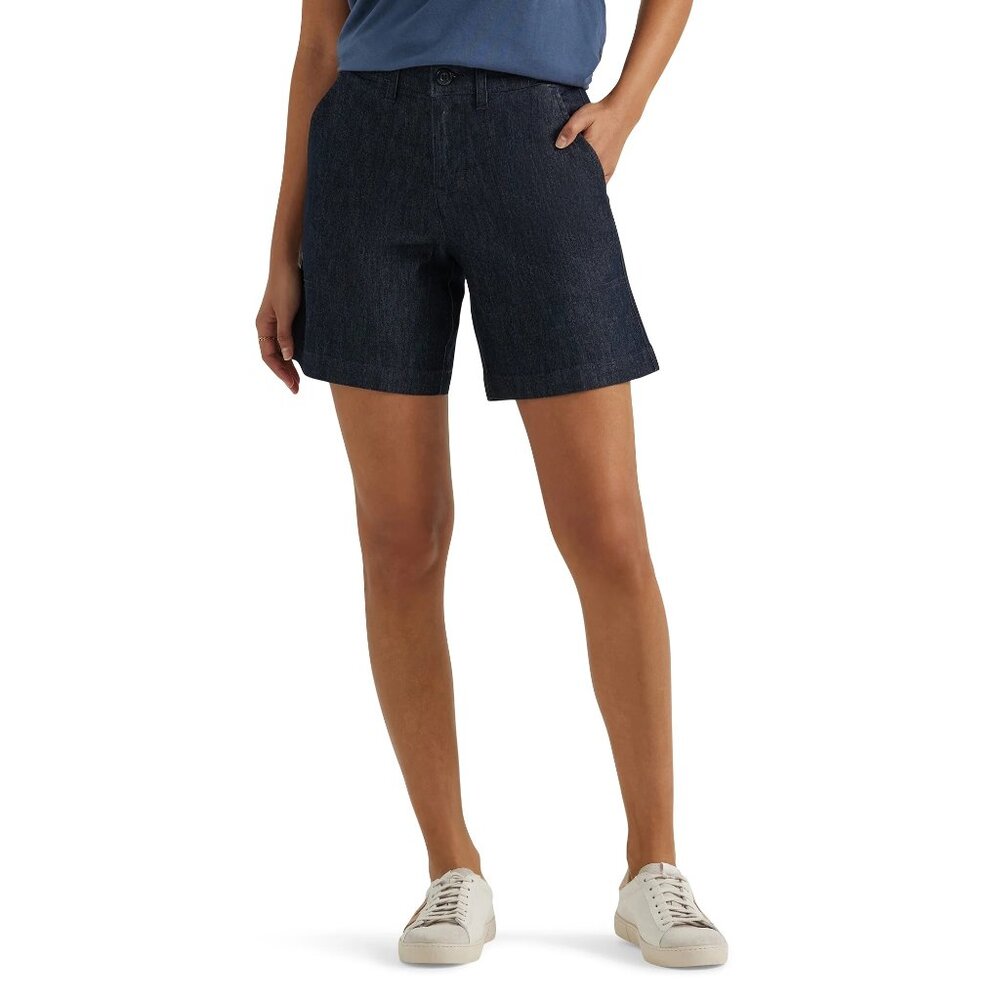 New Women's Lee High Rise Utility 7" Shorts Size 12 Fresno Blue